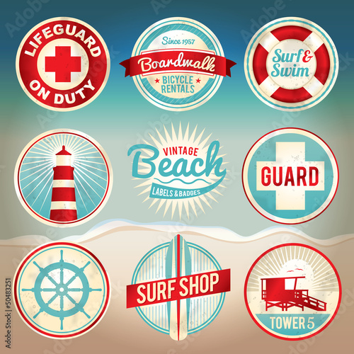 Vintage Beach Labels and Badges