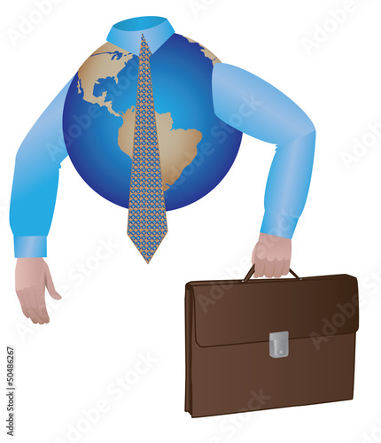 Business globe dressed in shirt and tie with case