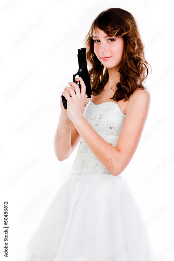Young and beautiful woman with a gun Young and beautiful woman with a gun