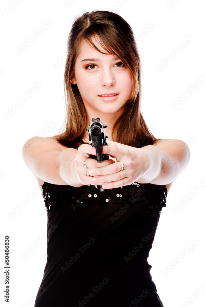 Young and beautiful woman with a gun Young and beautiful woman with a gun