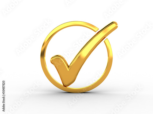 Golden ring with check mark
