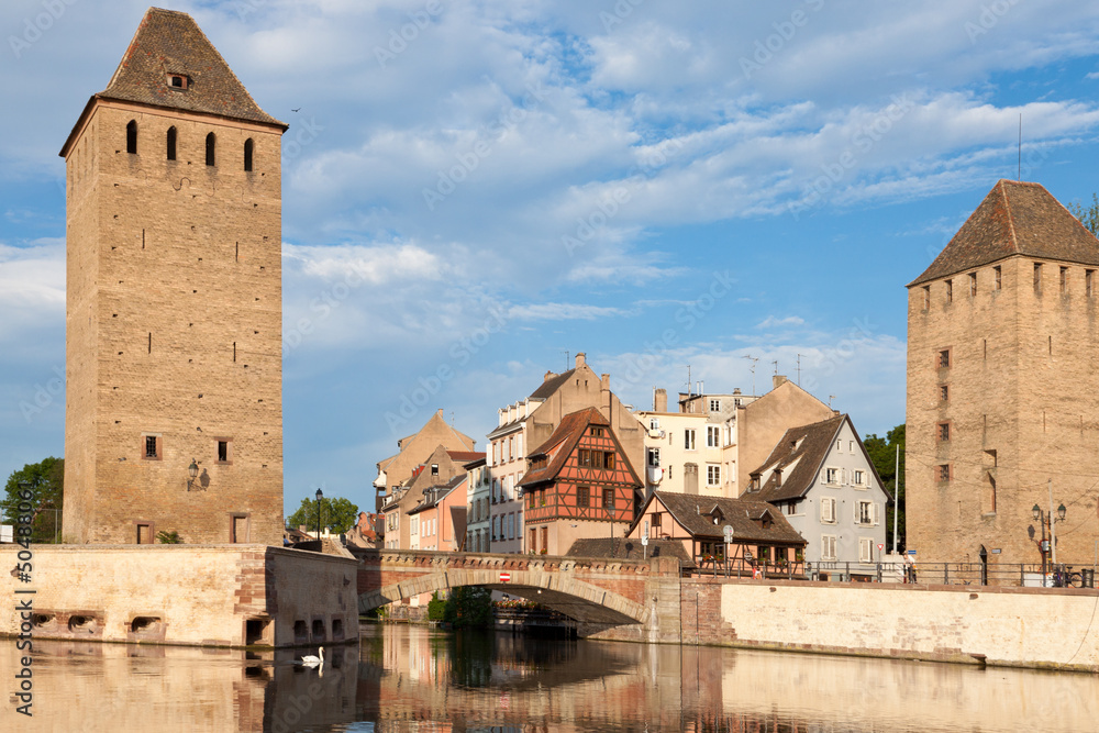 View on Ponts Couverts in Strasbourg old town,  France