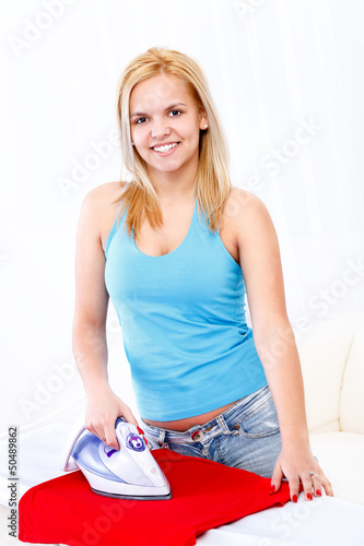 Happy ironing woman