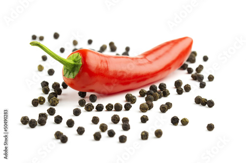 red chili pepper with black peppercorns