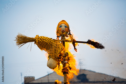 Traditional off winter in Russia, burning effigies of carnival. photo