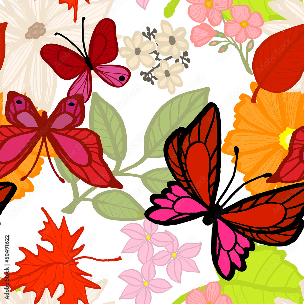 Flying butterflies in the summer. Seamless pattern