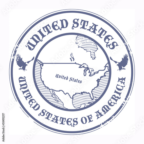 Stamp with the name and map of United States, vector