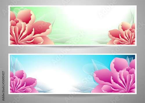 Two flowers banners  red magenta peony