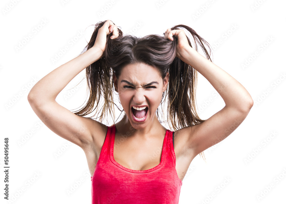 Woman grabbing her hair