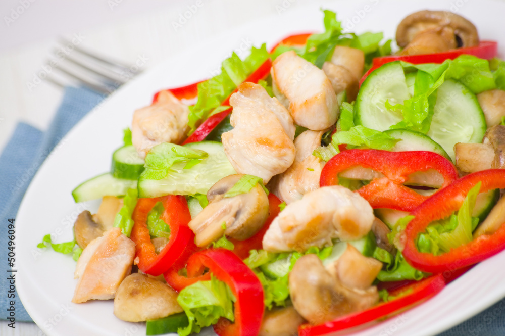 salad with chicken, mushrooms and vegetables salad with chicken, mushrooms and vegetables