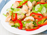 salad with chicken, mushrooms and vegetables