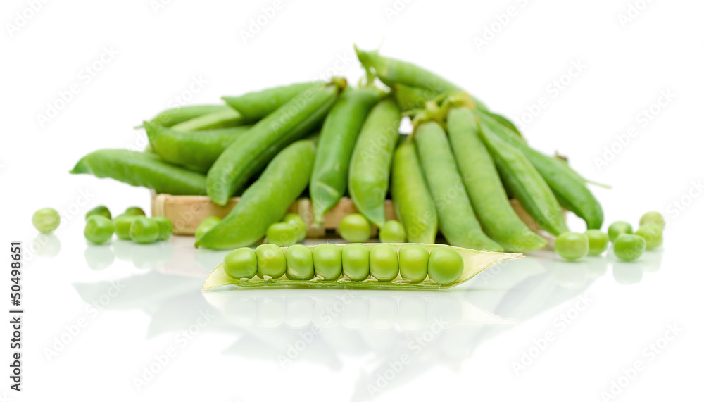 peas on a white background with reflection. horizontal photo. peas on a white background with reflection. horizontal photo.
