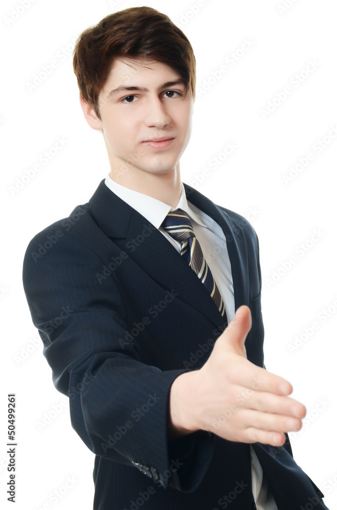 The businessman in business suit stretches hand The businessman in business suit stretches hand