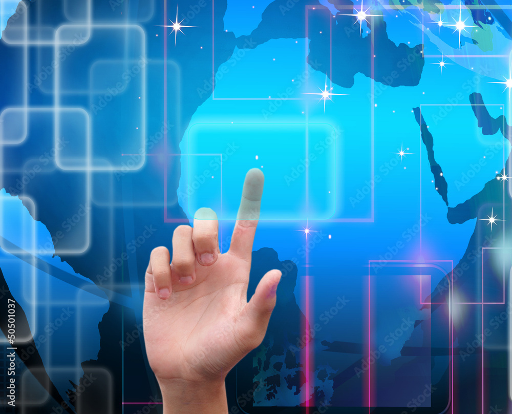 businessman hand pushing button on a touch screen interface businessman hand pushing button on a touch screen interface