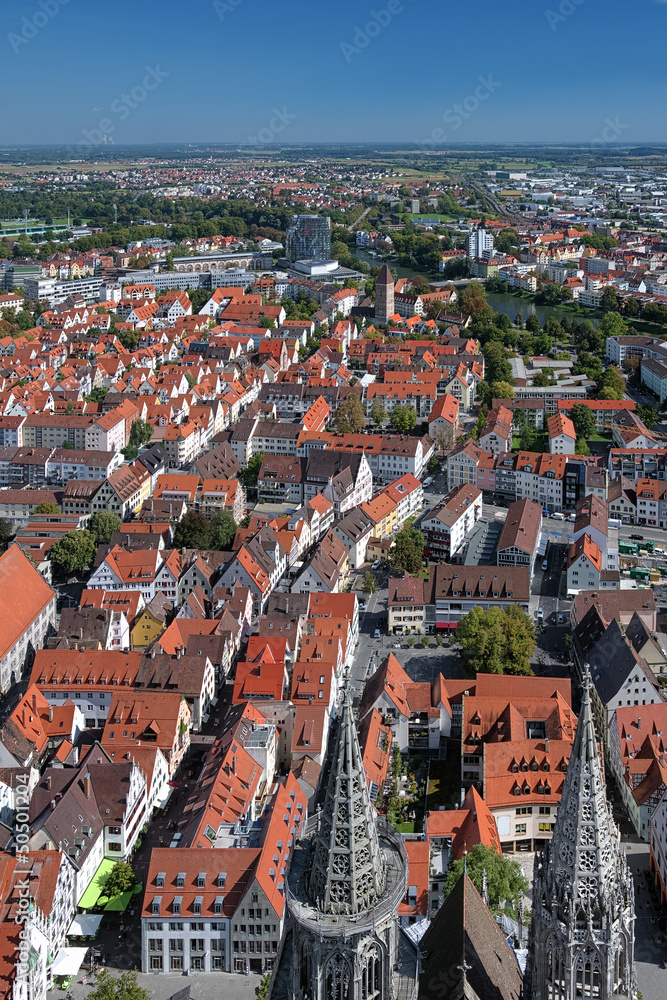 View on Ulm from the tower of Ulm Minster, Germany