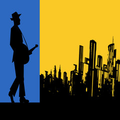 Handdoek met foto Muziekband Big city  Blues Guitar Concert, Vector Poster or Flyer for an Ac  © petrafler