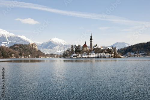 Lake Bled with castle behind, Bled, Slovenia