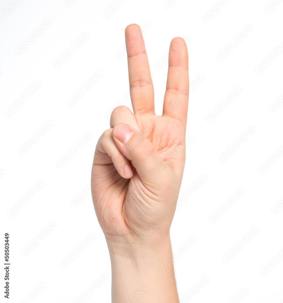 isolated male hand showing number two isolated male hand showing number two