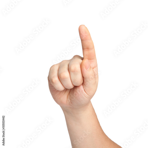 isolated male hand touching or pointing to something