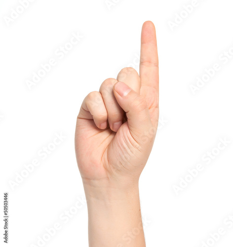 isolated male hand showing the number one