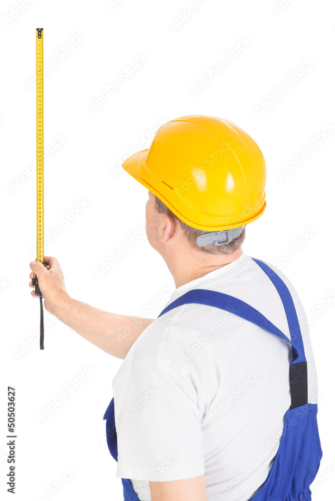 worker with measuring tape, vertical worker with measuring tape, vertical