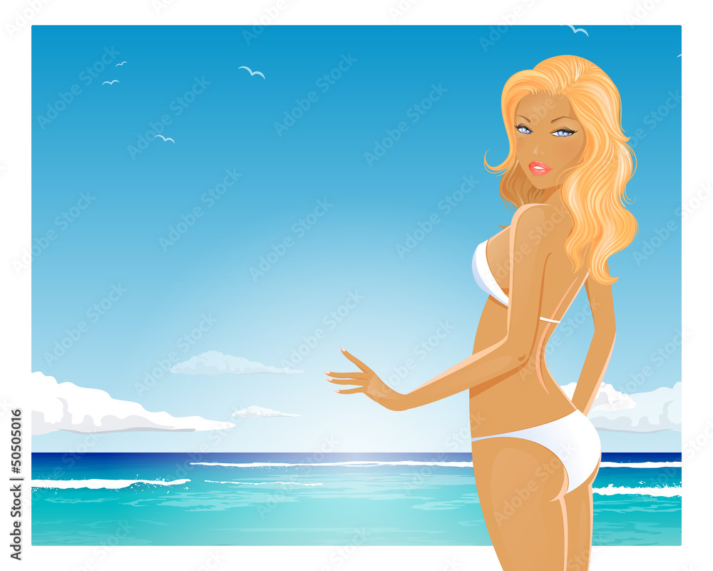 Vector Illustration of a Summer Girl in Bikini