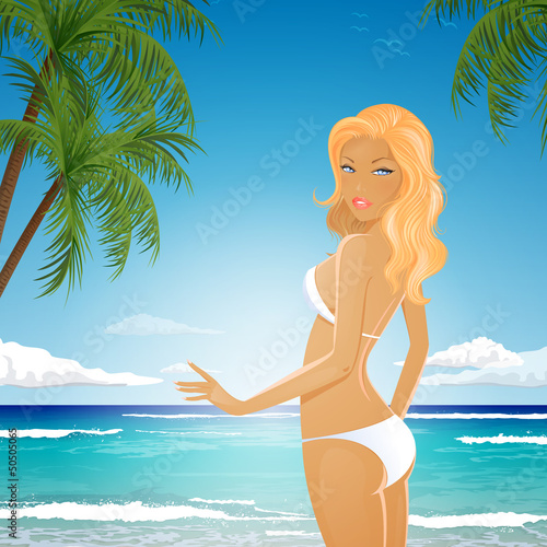 Vector Illustration of a Summer Girl in Bikini