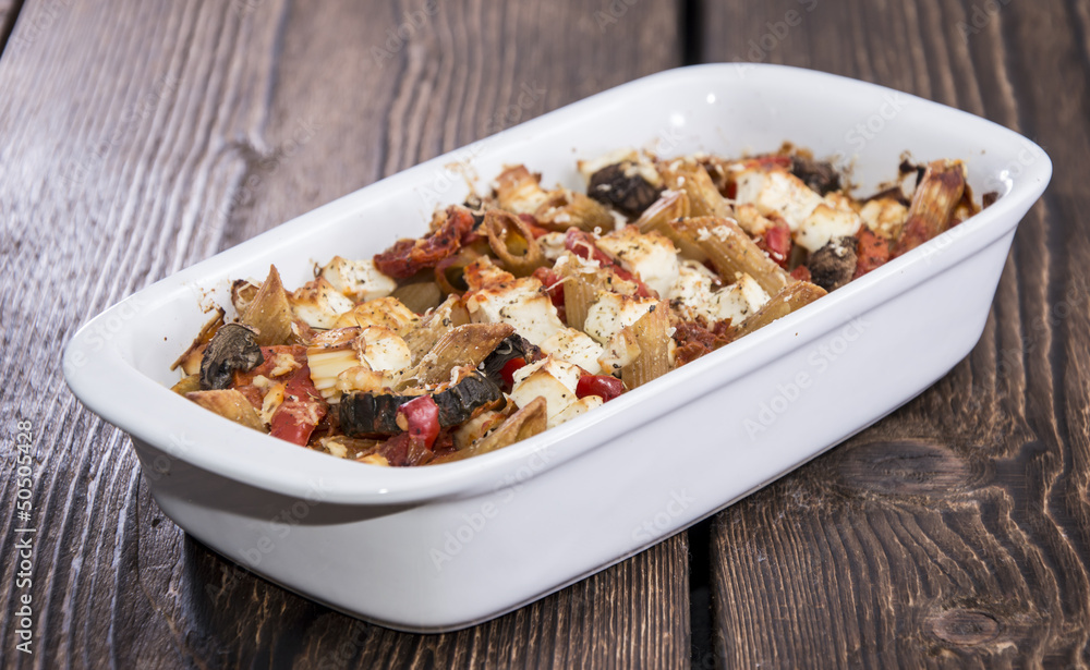 Portion of fresh made Pasta Bake Portion of fresh made Pasta Bake