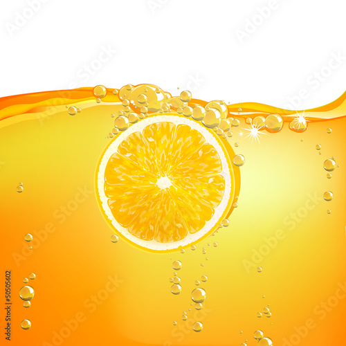 Vector Illustration of  an Orange Fruit falling in liquid