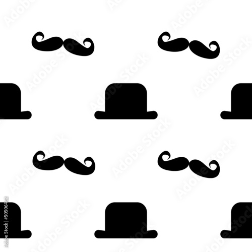 Funny seamless tile pattern with mustaches and bowler hats