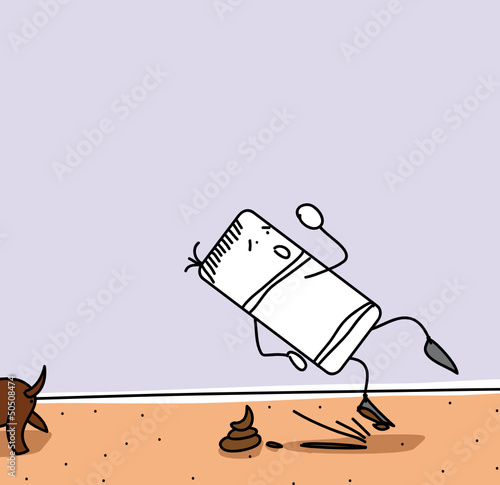 Personnage qui glisse sur une crotte de chien