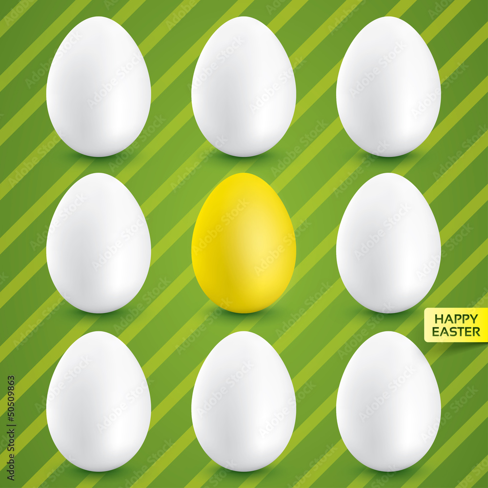 White eggs with gold egg in center (collection). White eggs with gold egg in center (collection).