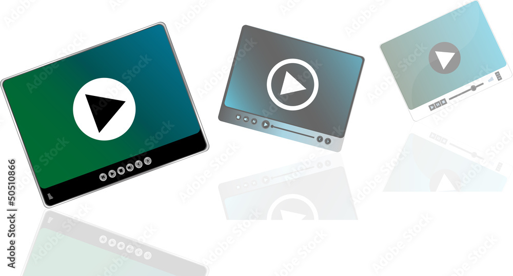 Media player set with play button on abstract background Media player set with play button on abstract background