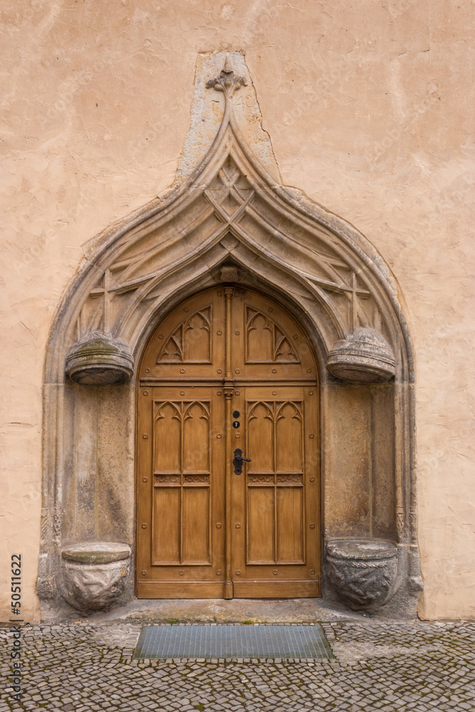 Old ancient entrance door made of wood