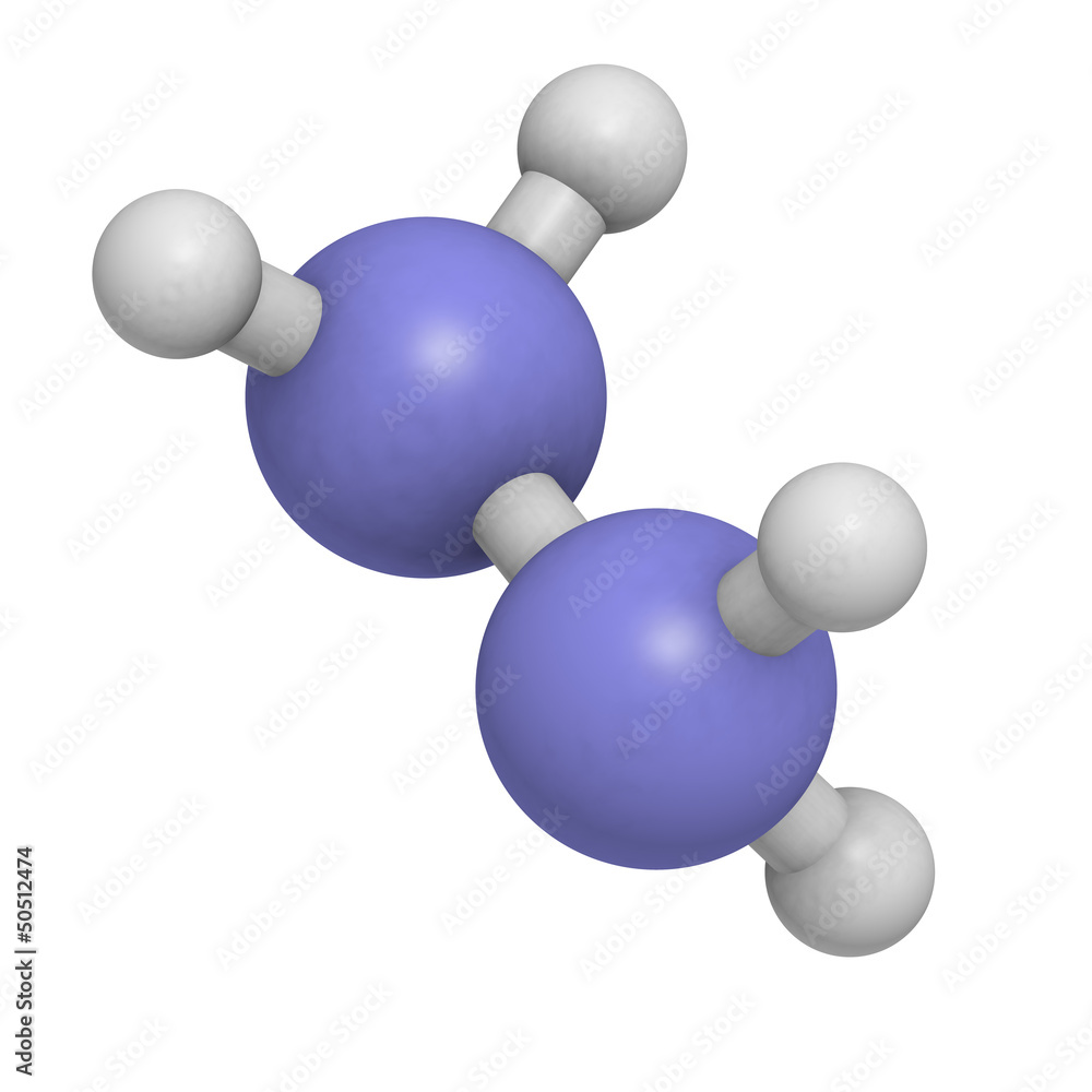 Hydrazine (diazane) rocket fuel component, molecular model. Hydrazine (diazane) rocket fuel component, molecular model.