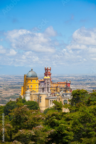 Panorama of Pena National Palace above Sintra town, Portugal
