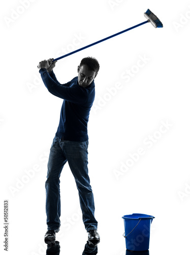 man janitor brooming cleaner golfing silhouette full length photo