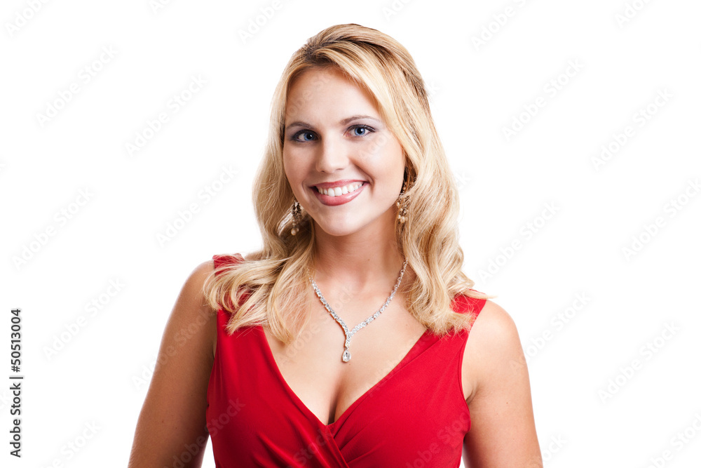 Beautiful blond woman in a red dress portrait Beautiful blond woman in a red dress portrait