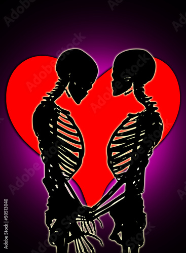 Two skeletons in a tender embrace