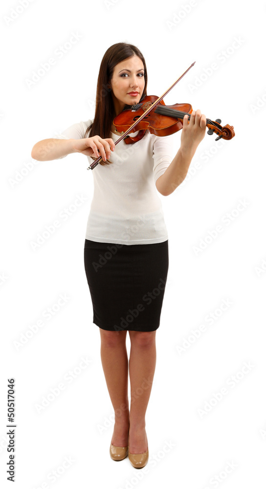 Beautiful young girl with violin, isolated on white Beautiful young girl with violin, isolated on white