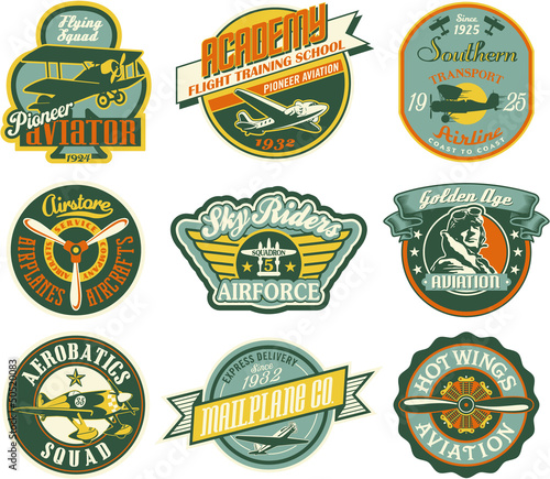 Canvastavla Aviation badges collection in retro style