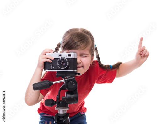 little photographer with old fashioned camera