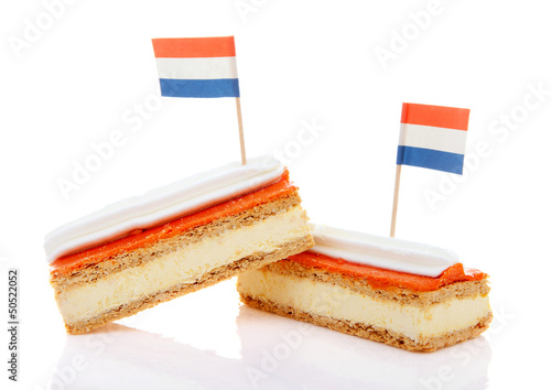 Traditional Dutch pastry called tompouce  with flags © Sandra van der Steen