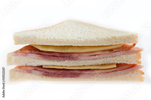 sandwich ham cheese on white background