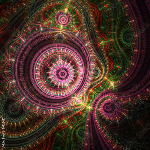 Shiny colorful clockwork pattern, steampunk style, digital art