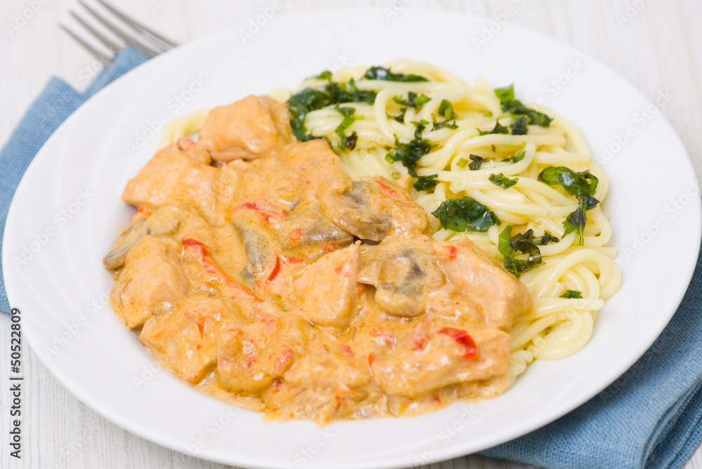 chicken breast with vegetables and mushrooms with pasta chicken breast with vegetables and mushrooms with pasta