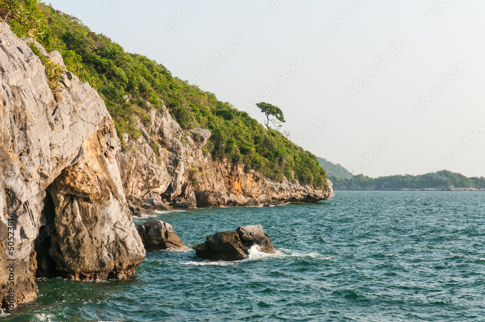 sea and mountain on Sichang island , Thailand