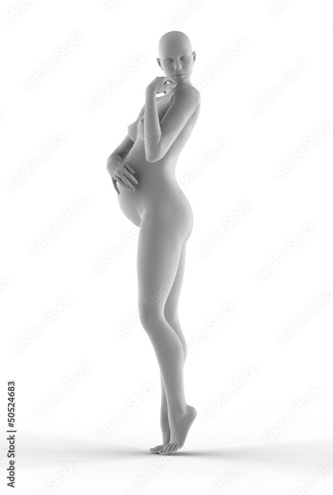 pregnant woman caressing her belly over white background pregnant woman caressing her belly over white background
