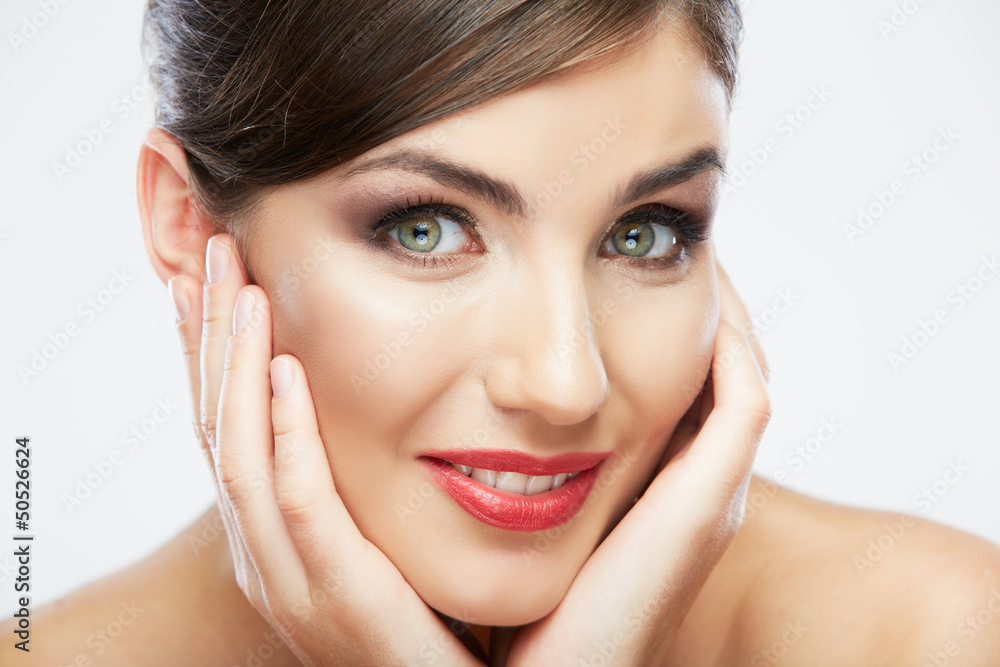 Close up portrait of beautiful young woman face. Close up portrait of beautiful young woman face.