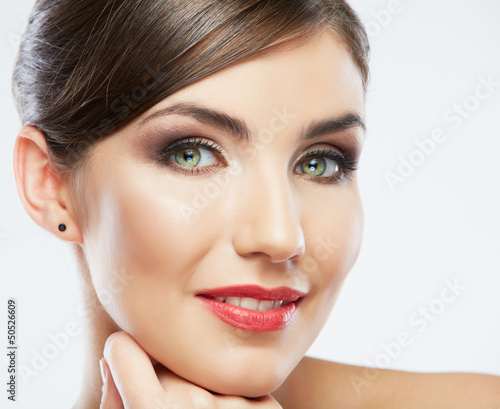 Beauty style close up woman face portrait isolated